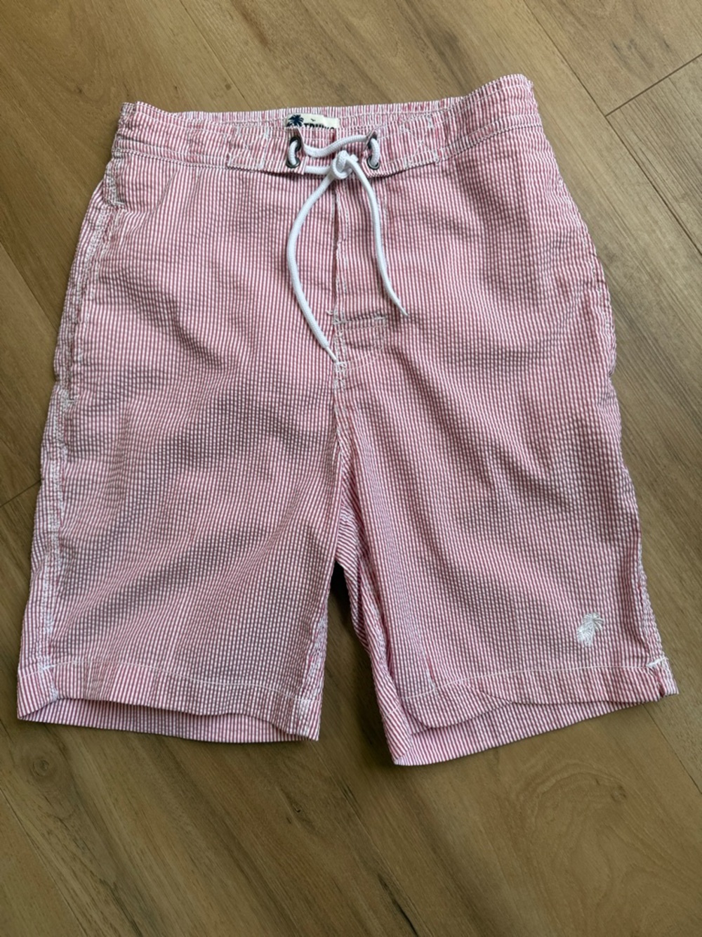 Men's Red Seersucker Drawstring Swim Shorts